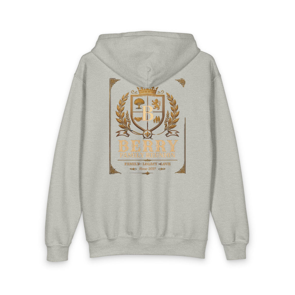 Berry Crest Youth Zip Hoodie — Gold Laurel Logo Jacket