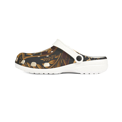 Monogram 'B' Baroque Print EVA Clogs — Brown Floral Slip-On Shoes