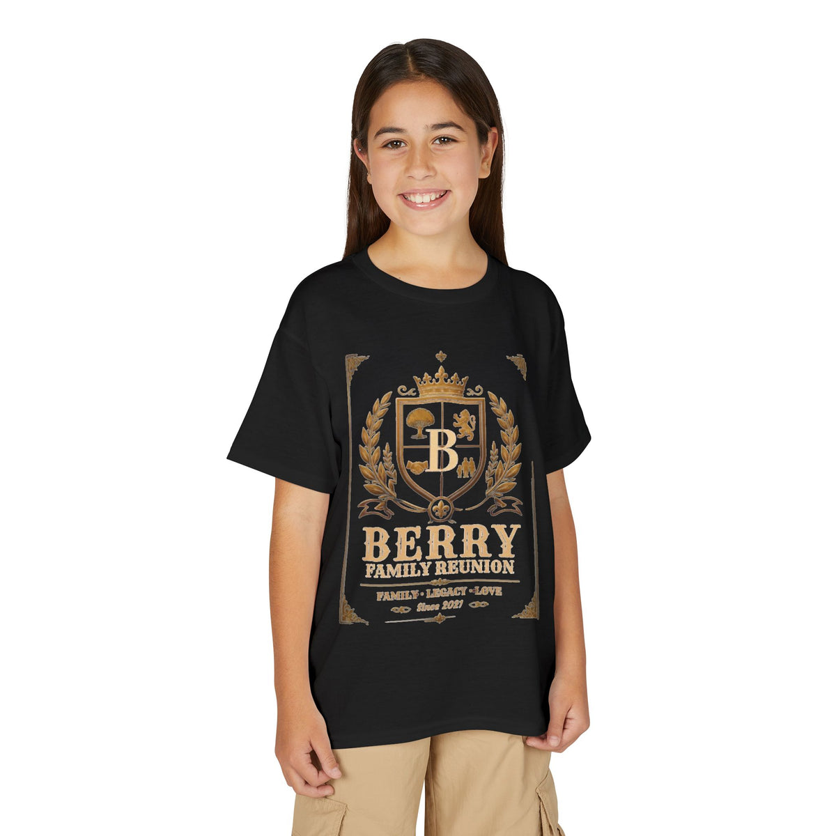 Youth Crest T-Shirt — "Berry" Vintage Family Coat of Arms Design